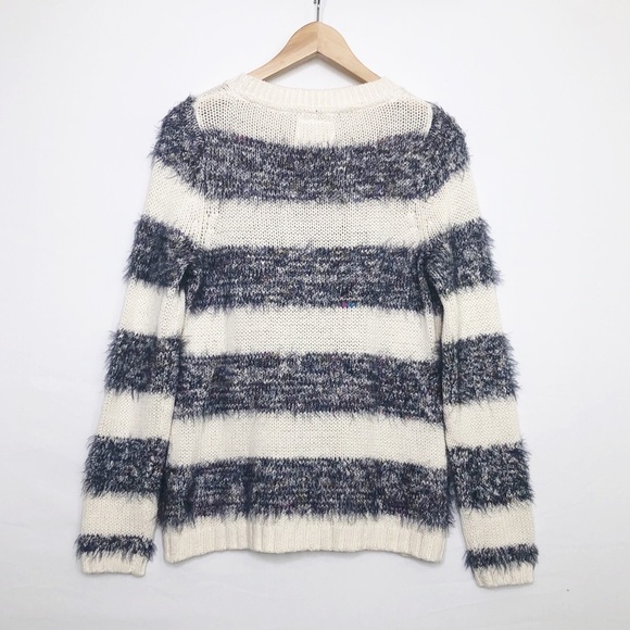 Anthropologie Tabitha cream and navy, striped knit, eyelash sweater - Picture 5 of 12